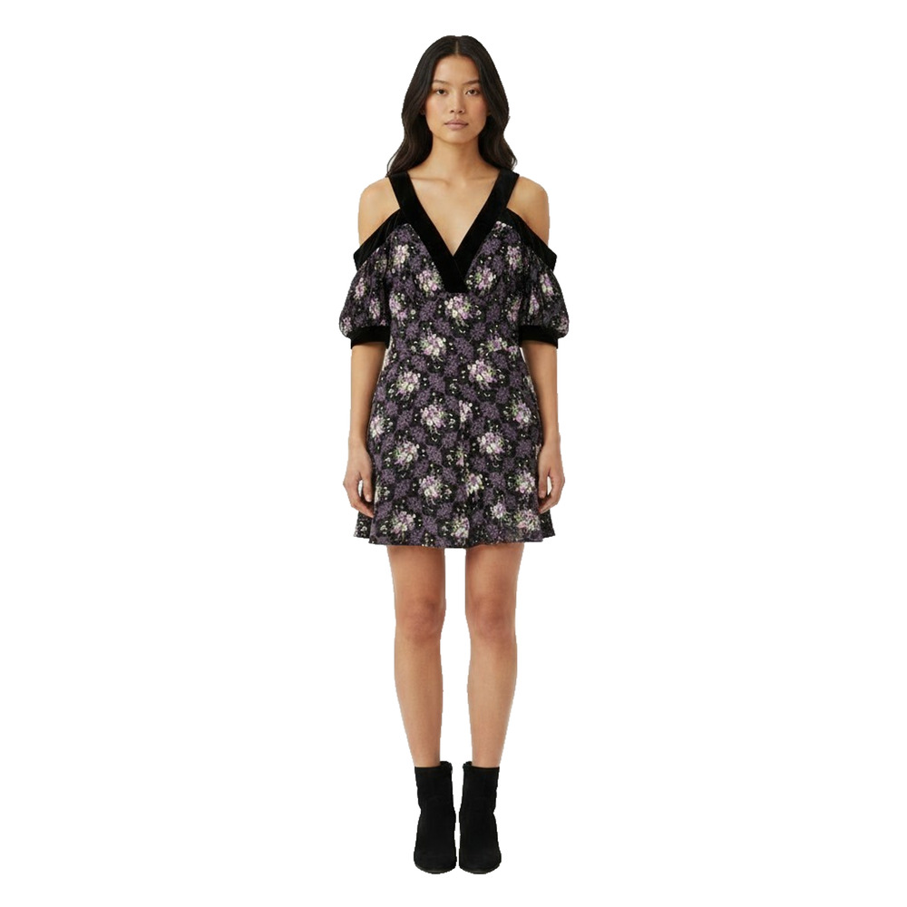 Ted Baker London LEILIA Black Floral Cold Shoulder Mini Dress 5 UK 16 US 12